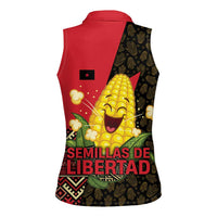 Zapatista Territories Women Sleeveless Polo Shirt Mexico with Corn Graphic and Indigenous Pattern Semillas de Libertad - Wonder Print Shop