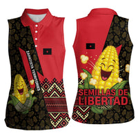 Zapatista Territories Women Sleeveless Polo Shirt Mexico with Corn Graphic and Indigenous Pattern Semillas de Libertad - Wonder Print Shop