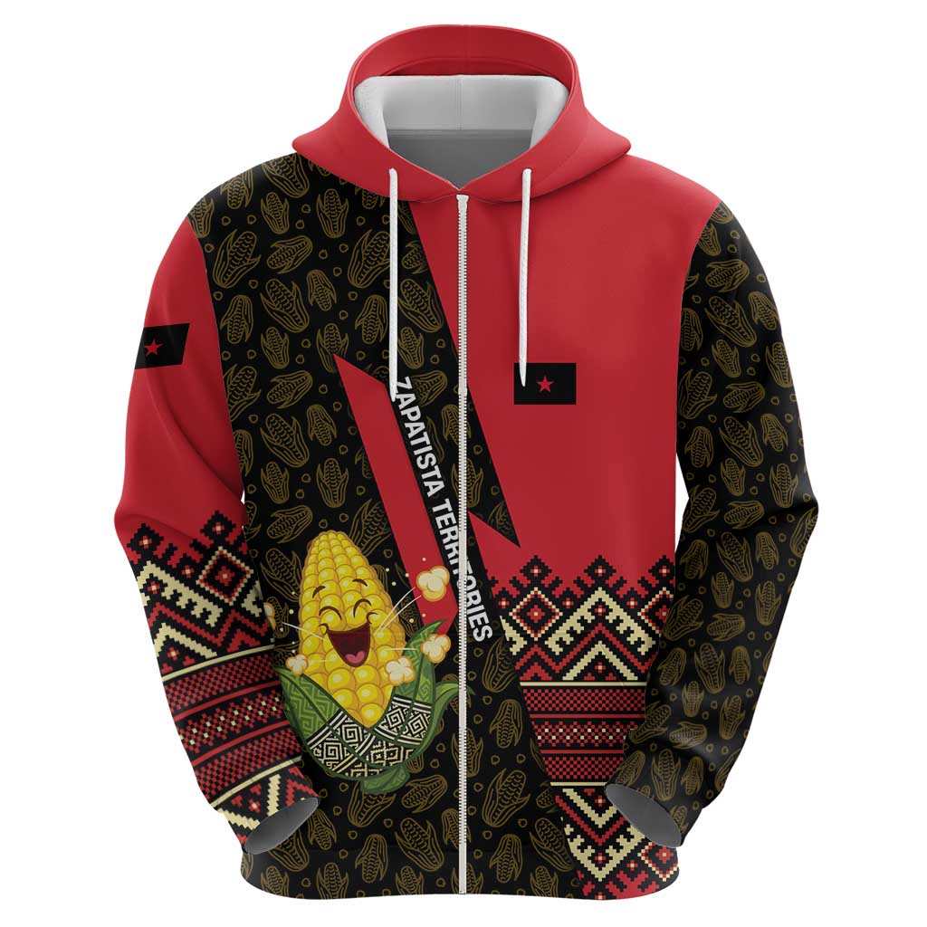 Zapatista Territories Zip Hoodie Mexico with Corn Graphic and Indigenous Pattern Semillas de Libertad - Wonder Print Shop