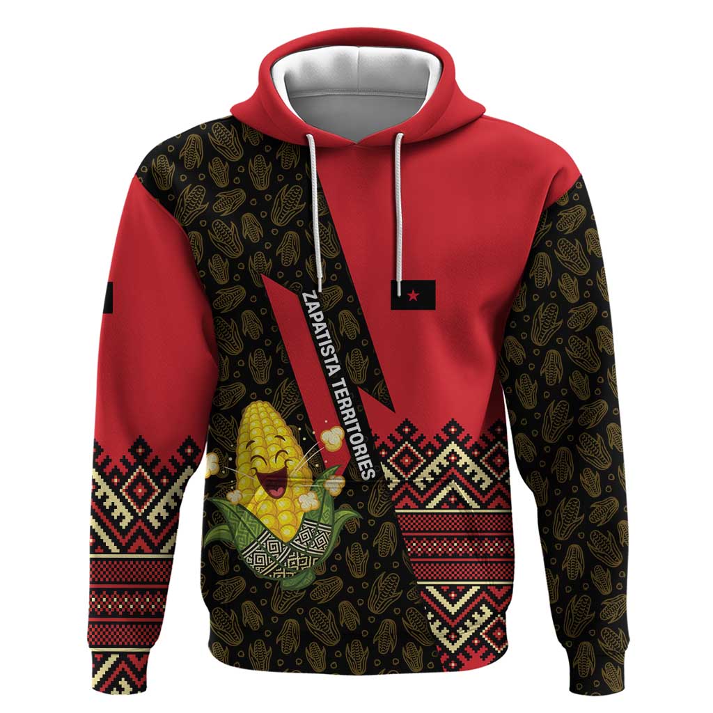 Zapatista Territories Zip Hoodie Mexico with Corn Graphic and Indigenous Pattern Semillas de Libertad - Wonder Print Shop