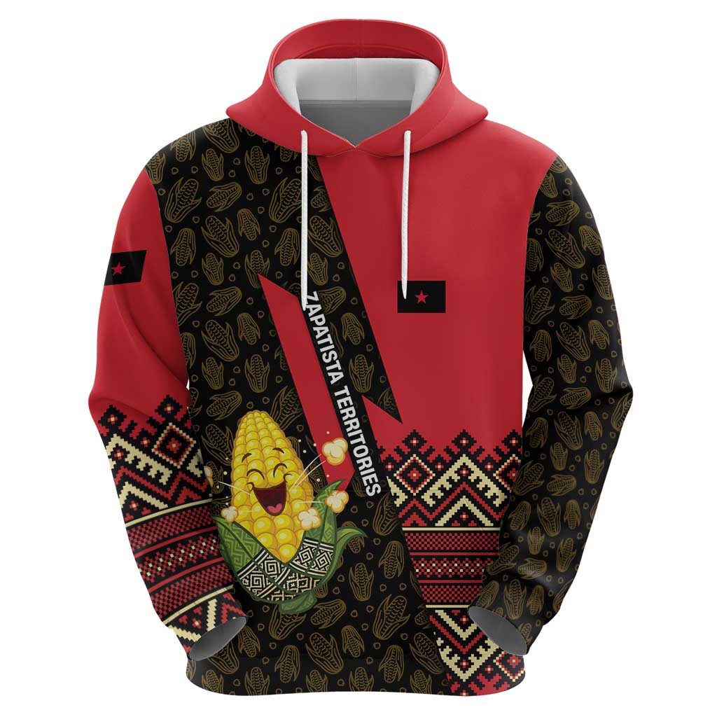 Zapatista Territories Zip Hoodie Mexico with Corn Graphic and Indigenous Pattern Semillas de Libertad - Wonder Print Shop