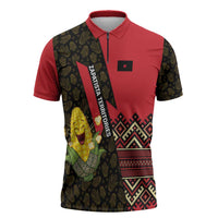 Zapatista Territories Zipper Polo Shirt Mexico with Corn Graphic and Indigenous Pattern Semillas de Libertad - Wonder Print Shop