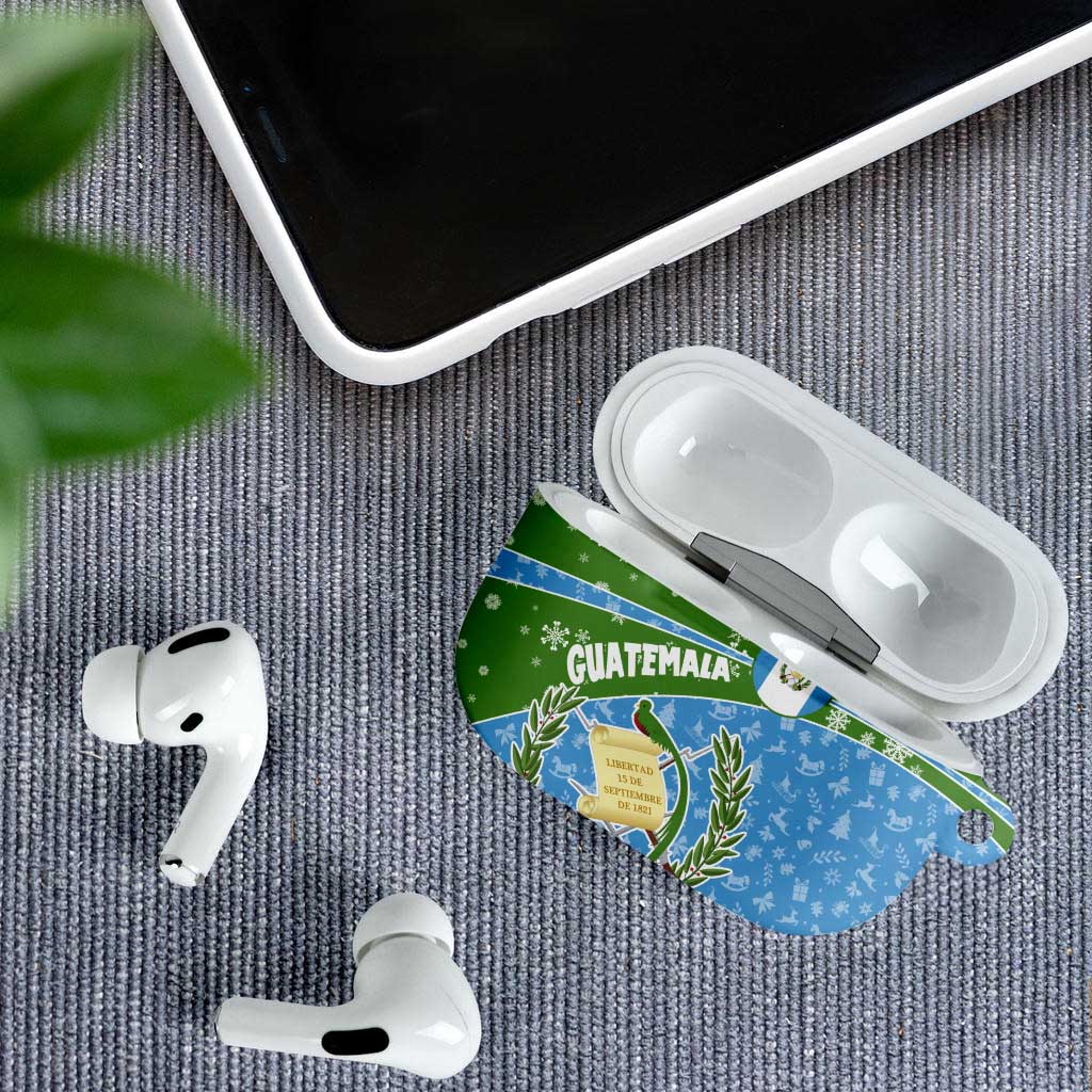 Guatemala Christmas AirPods Case with Blue Green Christmas Quetzal Bird Gift and Coat of Arms - Wonder Print Shop