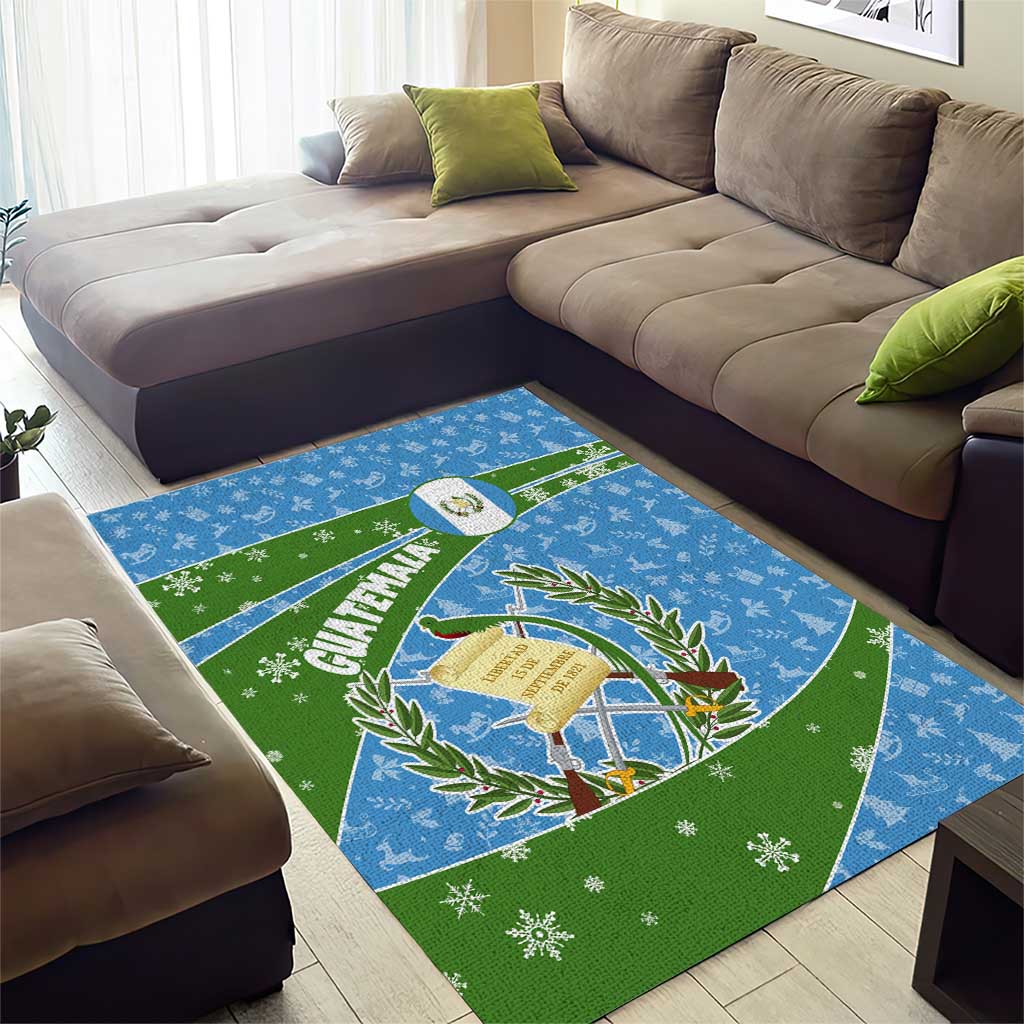 Guatemala Christmas Area Rug with Blue Green Christmas Quetzal Bird Gift and Coat of Arms - Wonder Print Shop