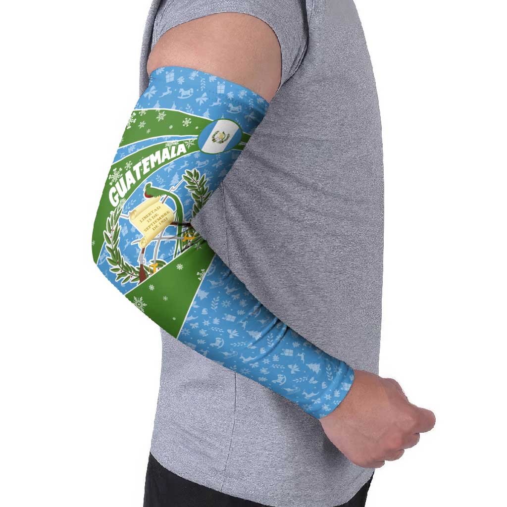 Guatemala Christmas Arm Sleeves with Blue Green Christmas Quetzal Bird Gift and Coat of Arms - Wonder Print Shop