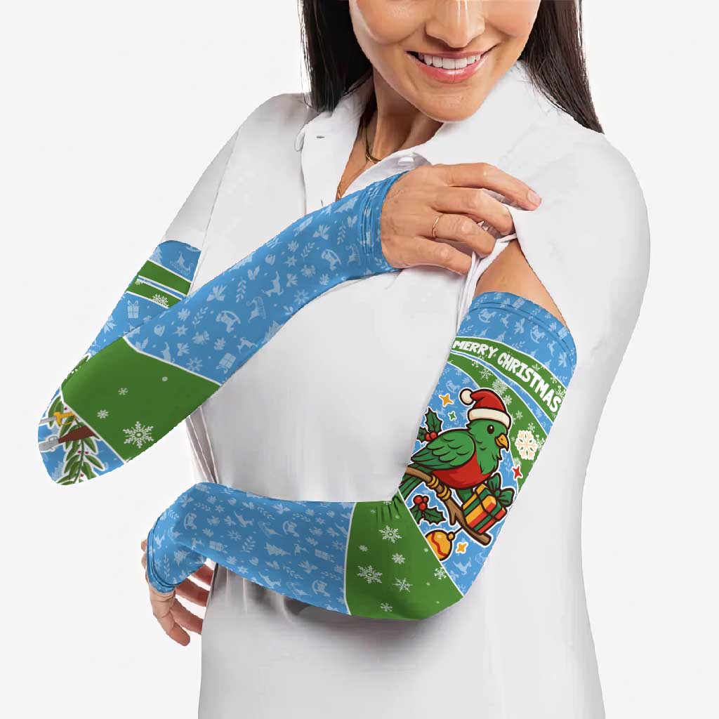 Guatemala Christmas Arm Sleeves with Blue Green Christmas Quetzal Bird Gift and Coat of Arms - Wonder Print Shop