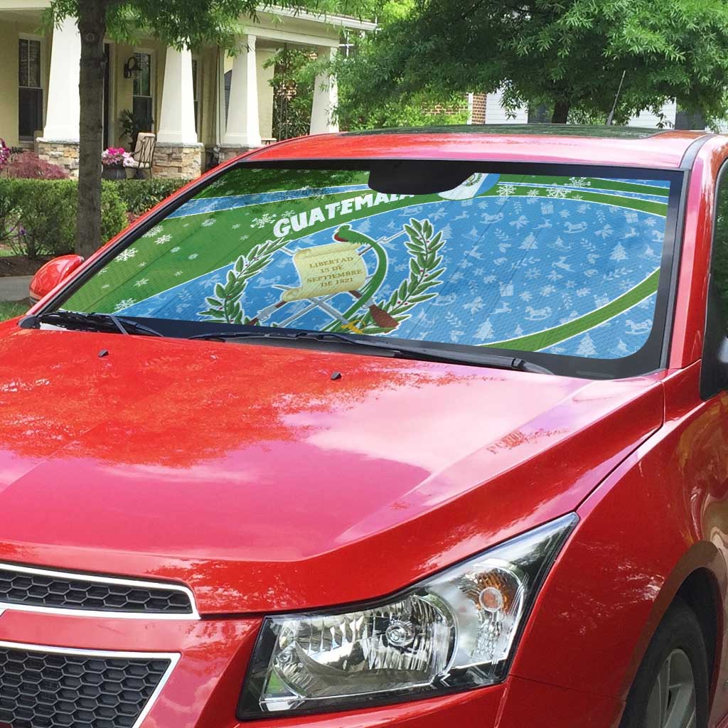 Guatemala Christmas Auto Sun Shade with Blue Green Christmas Quetzal Bird Gift and Coat of Arms - Wonder Print Shop