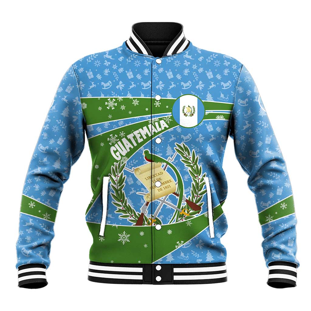 Guatemala Christmas Baseball Jacket with Blue Green Christmas Quetzal Bird Gift and Coat of Arms - Wonder Print Shop