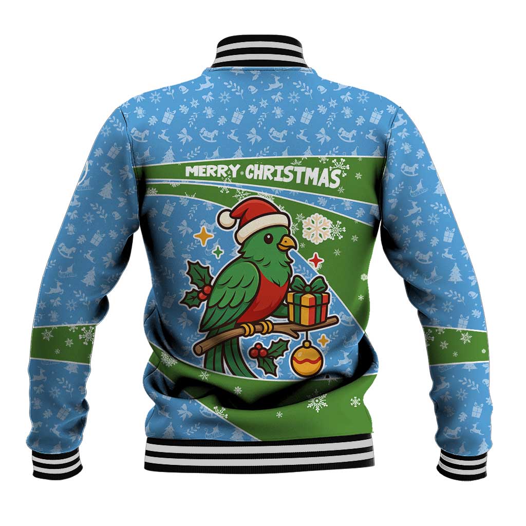 Guatemala Christmas Baseball Jacket with Blue Green Christmas Quetzal Bird Gift and Coat of Arms - Wonder Print Shop