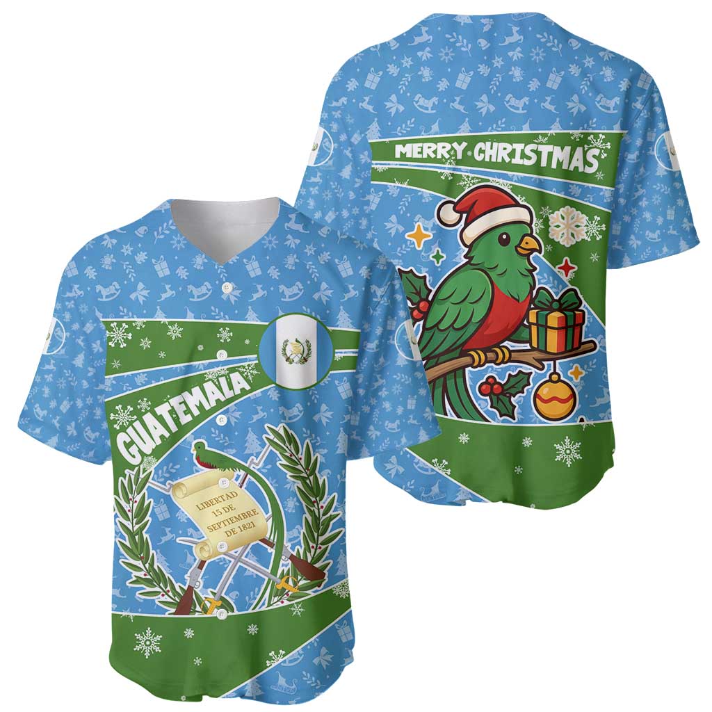 Guatemala Christmas Baseball Jersey with Blue Green Christmas Quetzal Bird Gift and Coat of Arms - Wonder Print Shop