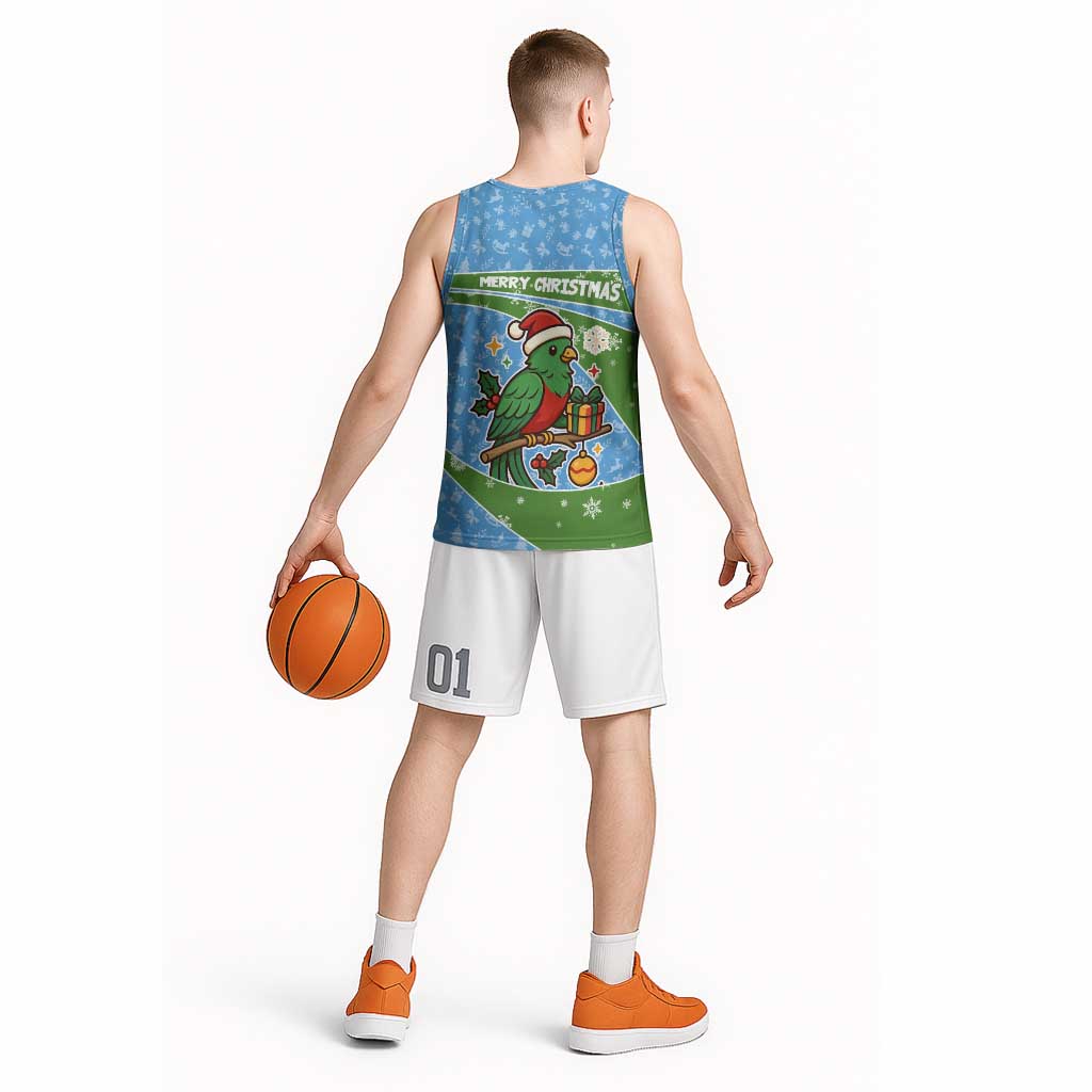 Guatemala Christmas Basketball Jersey with Blue Green Christmas Quetzal Bird Gift and Coat of Arms - Wonder Print Shop