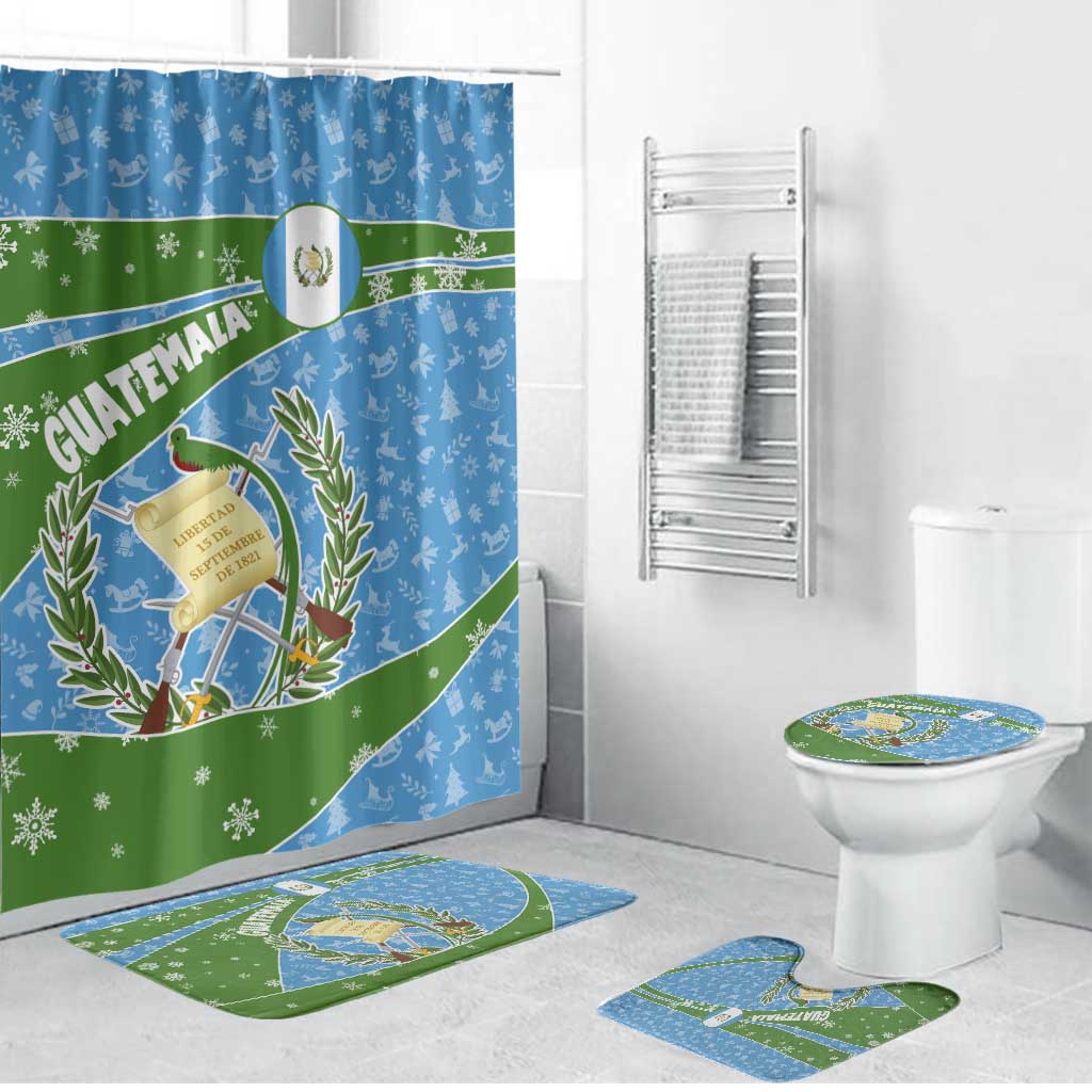Guatemala Christmas Bathroom Set with Blue Green Christmas Quetzal Bird Gift and Coat of Arms - Wonder Print Shop