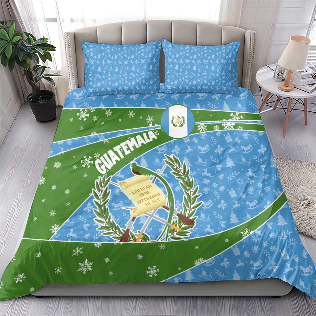 Guatemala Christmas Bedding Set with Blue Green Christmas Quetzal Bird Gift and Coat of Arms - Wonder Print Shop