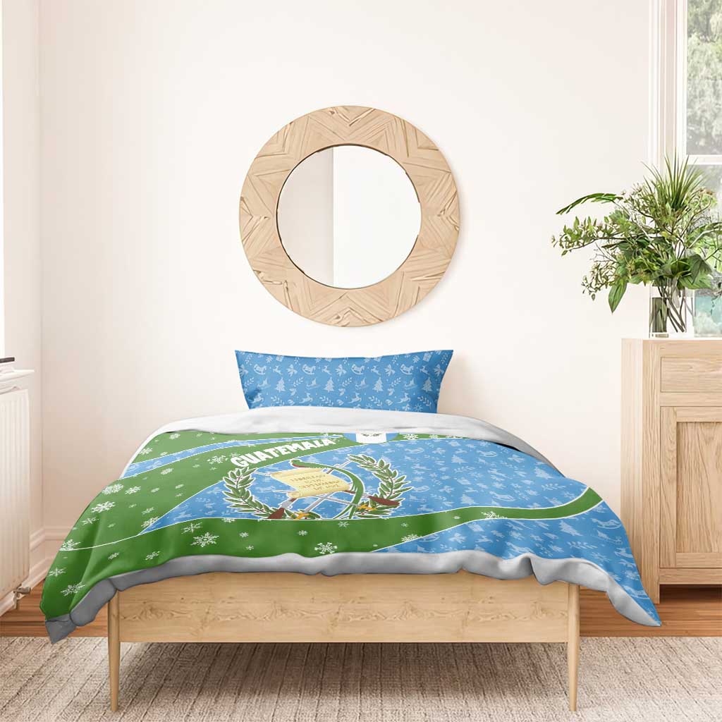 Guatemala Christmas Bedding Set with Blue Green Christmas Quetzal Bird Gift and Coat of Arms - Wonder Print Shop