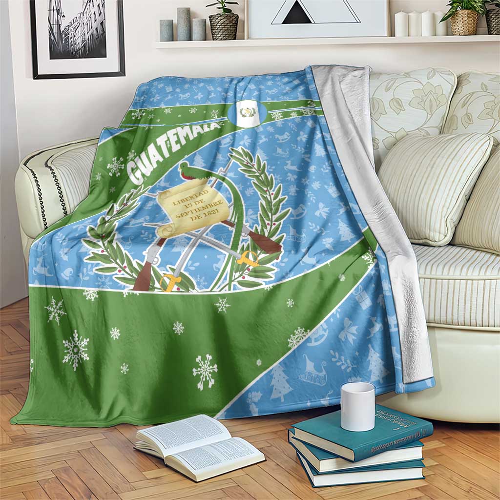 Guatemala Christmas Blanket with Blue Green Christmas Quetzal Bird Gift and Coat of Arms - Wonder Print Shop