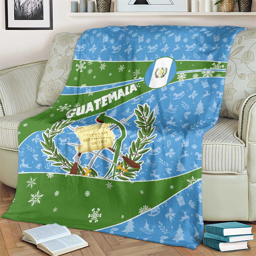 Guatemala Christmas Blanket with Blue Green Christmas Quetzal Bird Gift and Coat of Arms - Wonder Print Shop