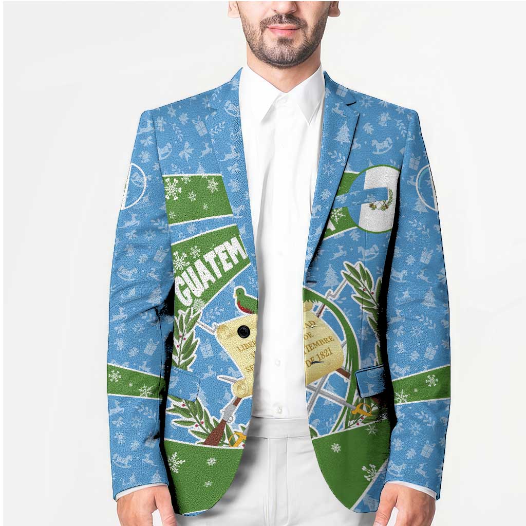 Guatemala Christmas Blazer with Blue Green Christmas Quetzal Bird Gift and Coat of Arms - Wonder Print Shop