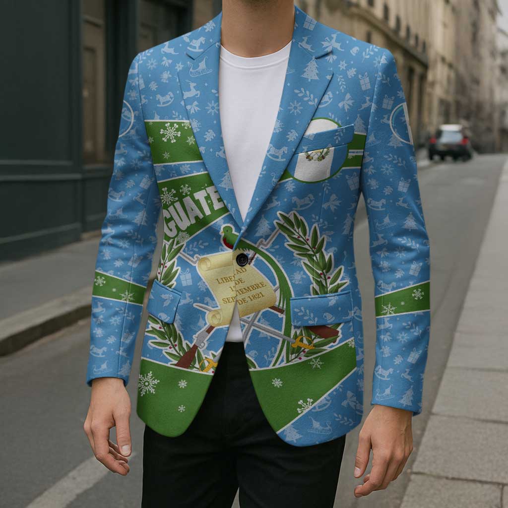 Guatemala Christmas Blazer with Blue Green Christmas Quetzal Bird Gift and Coat of Arms - Wonder Print Shop