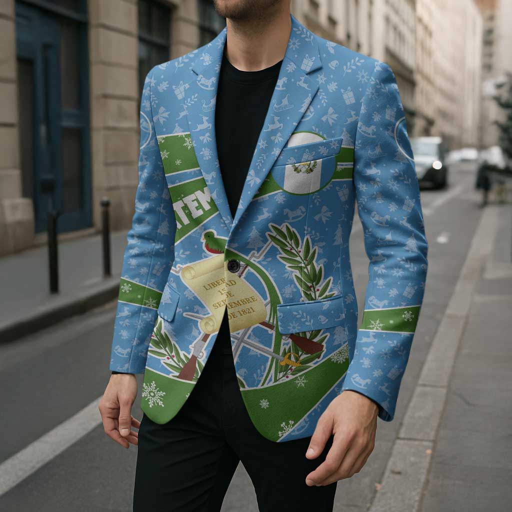 Guatemala Christmas Blazer with Blue Green Christmas Quetzal Bird Gift and Coat of Arms - Wonder Print Shop
