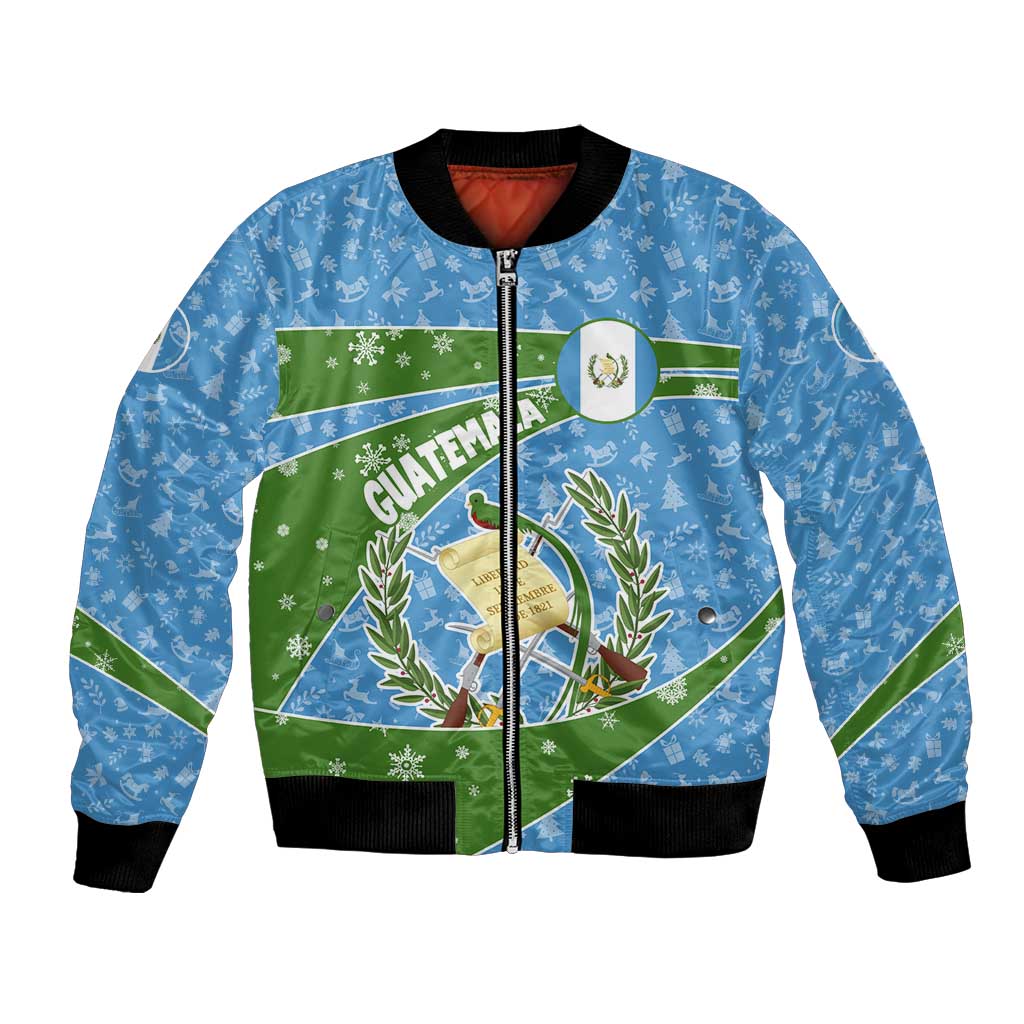 Guatemala Christmas Bomber Jacket with Blue Green Christmas Quetzal Bird Gift and Coat of Arms - Wonder Print Shop