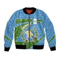 Guatemala Christmas Bomber Jacket with Blue Green Christmas Quetzal Bird Gift and Coat of Arms - Wonder Print Shop