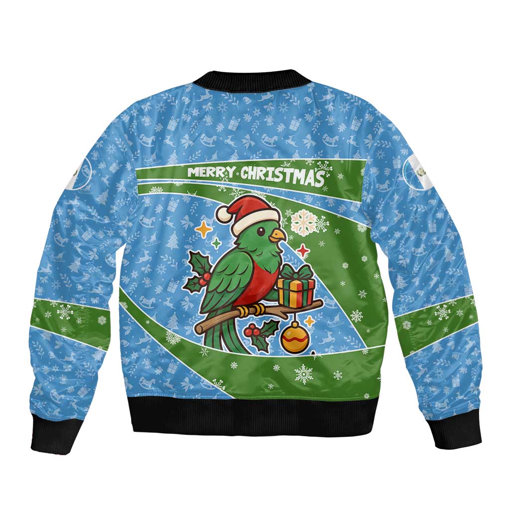 Guatemala Christmas Bomber Jacket with Blue Green Christmas Quetzal Bird Gift and Coat of Arms - Wonder Print Shop