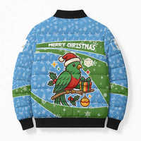 Guatemala Christmas Bomber Puffer Jacket with Blue Green Christmas Quetzal Bird Gift and Coat of Arms - Wonder Print Shop