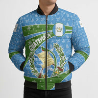Guatemala Christmas Bomber Puffer Jacket with Blue Green Christmas Quetzal Bird Gift and Coat of Arms - Wonder Print Shop