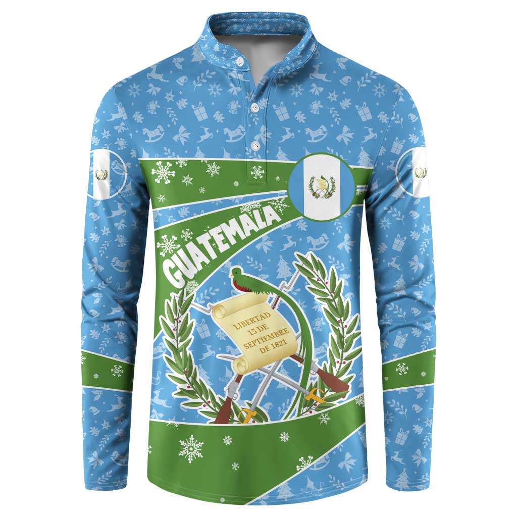 Guatemala Christmas Button Sweatshirt with Blue Green Christmas Quetzal Bird Gift and Coat of Arms - Wonder Print Shop