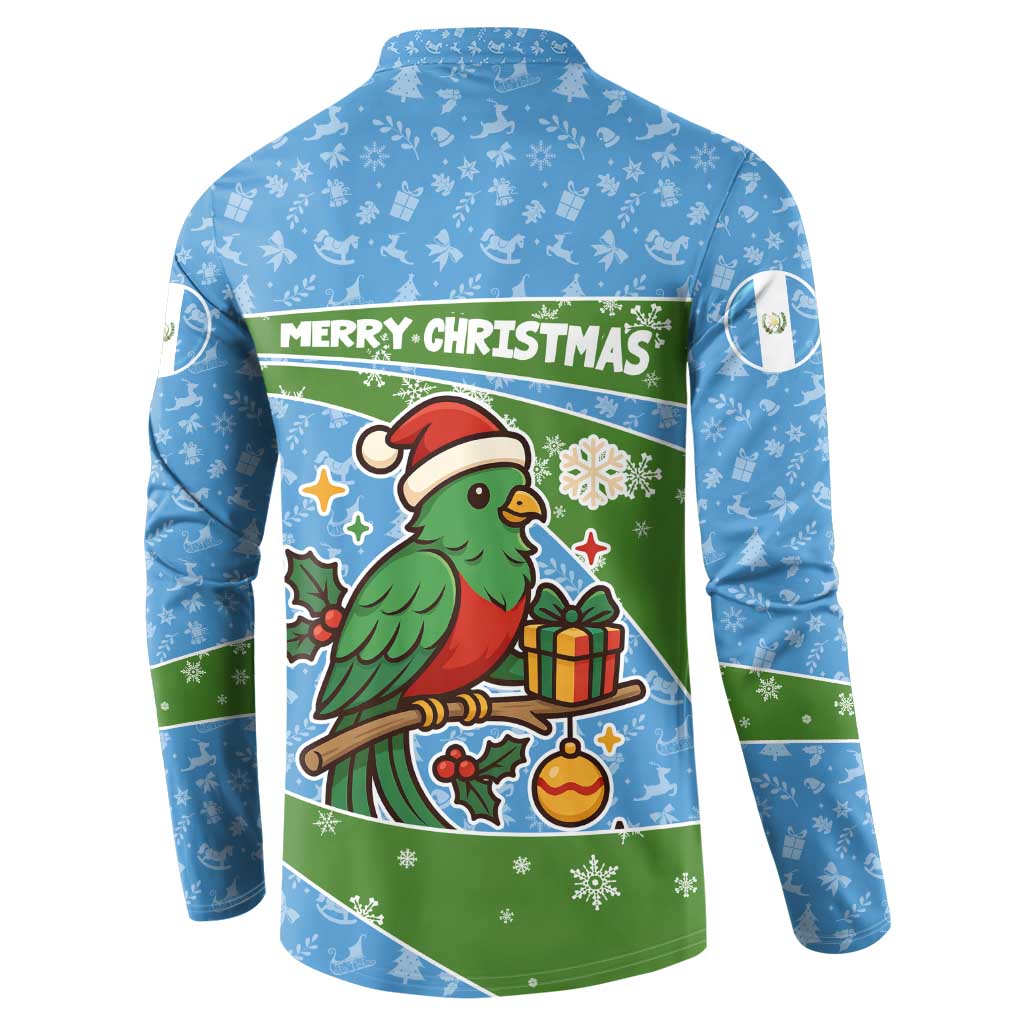 Guatemala Christmas Button Sweatshirt with Blue Green Christmas Quetzal Bird Gift and Coat of Arms - Wonder Print Shop