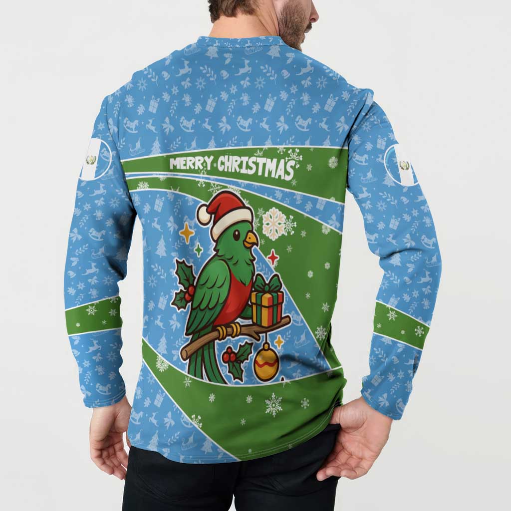 Guatemala Christmas Button Sweatshirt with Blue Green Christmas Quetzal Bird Gift and Coat of Arms - Wonder Print Shop