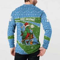 Guatemala Christmas Button Sweatshirt with Blue Green Christmas Quetzal Bird Gift and Coat of Arms - Wonder Print Shop