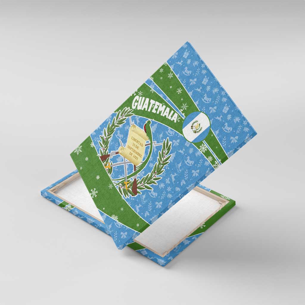 Guatemala Christmas Canvas Wall Art with Blue Green Christmas Quetzal Bird Gift and Coat of Arms - Wonder Print Shop