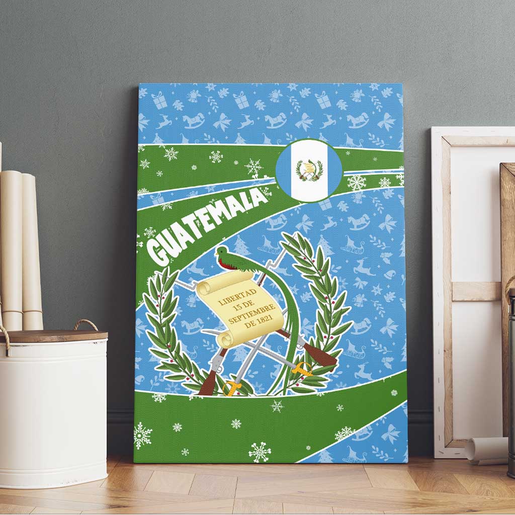 Guatemala Christmas Canvas Wall Art with Blue Green Christmas Quetzal Bird Gift and Coat of Arms - Wonder Print Shop