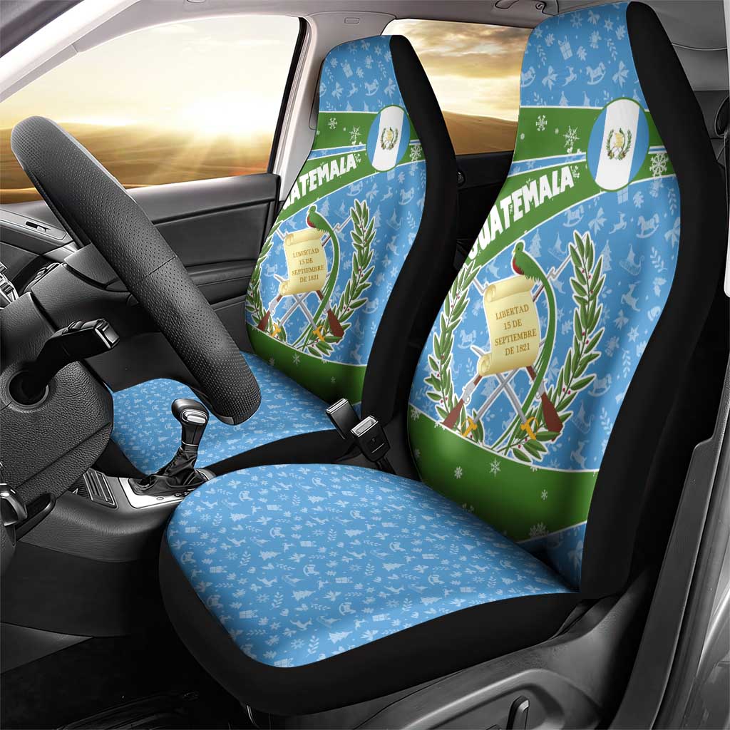 Guatemala Christmas Car Seat Cover with Blue Green Christmas Quetzal Bird Gift and Coat of Arms - Wonder Print Shop