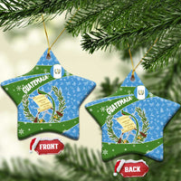 Guatemala Christmas Ceramic Ornament with Blue Green Christmas Quetzal Bird Gift and Coat of Arms - Wonder Print Shop