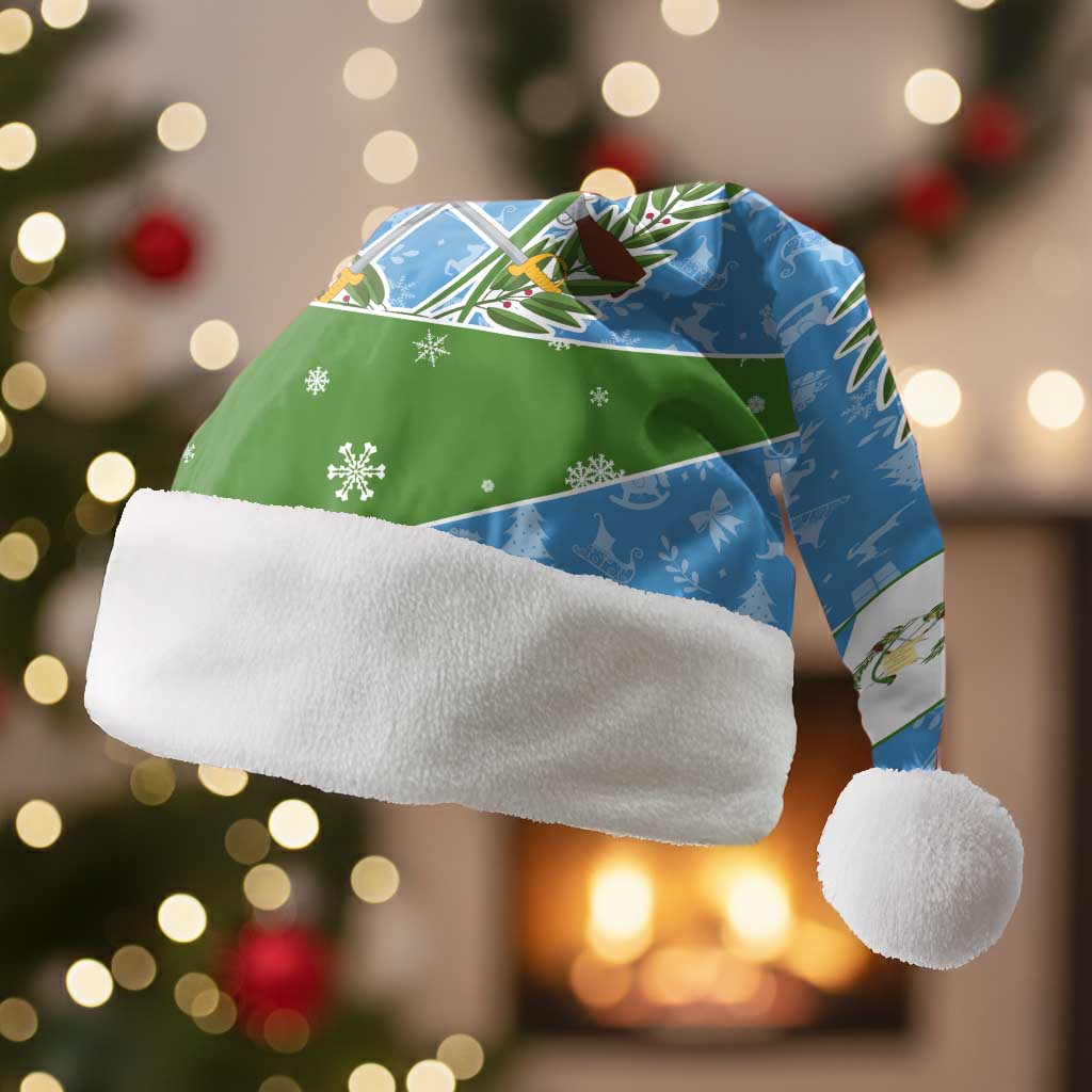 Guatemala Christmas Santa Hat with Blue Green Christmas Quetzal Bird Gift and Coat of Arms - Wonder Print Shop