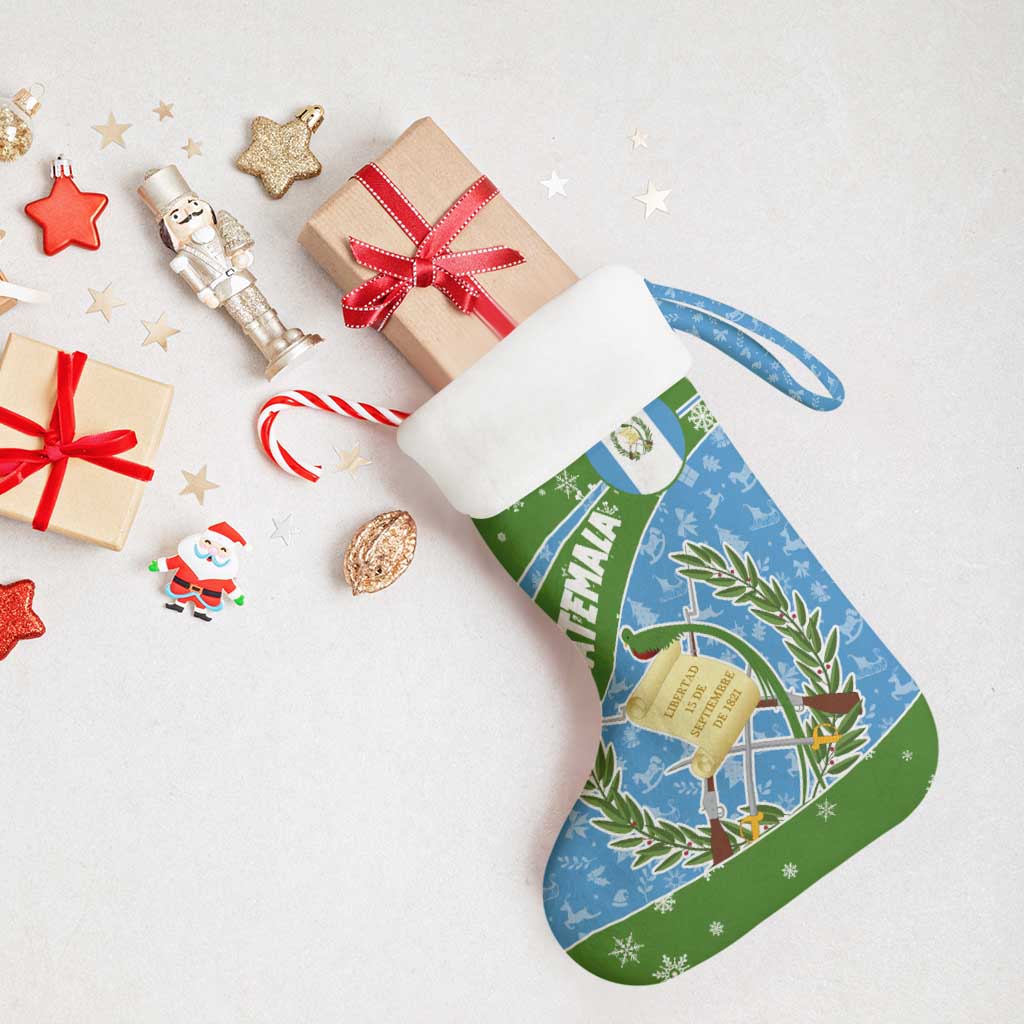 Guatemala Christmas Stocking with Blue Green Christmas Quetzal Bird Gift and Coat of Arms - Wonder Print Shop