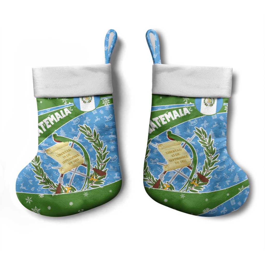 Guatemala Christmas Stocking with Blue Green Christmas Quetzal Bird Gift and Coat of Arms - Wonder Print Shop
