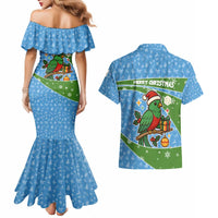 Guatemala Christmas Couples Matching Mermaid Dress and Hawaiian Shirt with Blue Green Christmas Quetzal Bird Gift and Coat of Arms - Wonder Print Shop