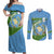 Guatemala Christmas Couples Matching Off Shoulder Maxi Dress and Long Sleeve Button Shirt with Blue Green Christmas Quetzal Bird Gift and Coat of Arms - Wonder Print Shop