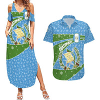 Guatemala Christmas Couples Matching Summer Maxi Dress and Hawaiian Shirt with Blue Green Christmas Quetzal Bird Gift and Coat of Arms - Wonder Print Shop