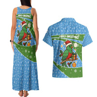 Guatemala Christmas Couples Matching Tank Maxi Dress and Hawaiian Shirt with Blue Green Christmas Quetzal Bird Gift and Coat of Arms - Wonder Print Shop