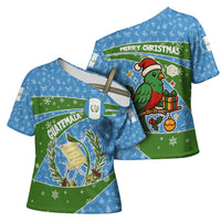 Guatemala Christmas Cross Shoulder Shirt with Blue Green Christmas Quetzal Bird Gift and Coat of Arms - Wonder Print Shop