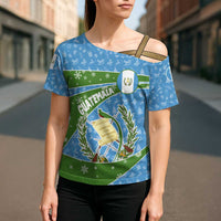 Guatemala Christmas Cross Shoulder Shirt with Blue Green Christmas Quetzal Bird Gift and Coat of Arms - Wonder Print Shop