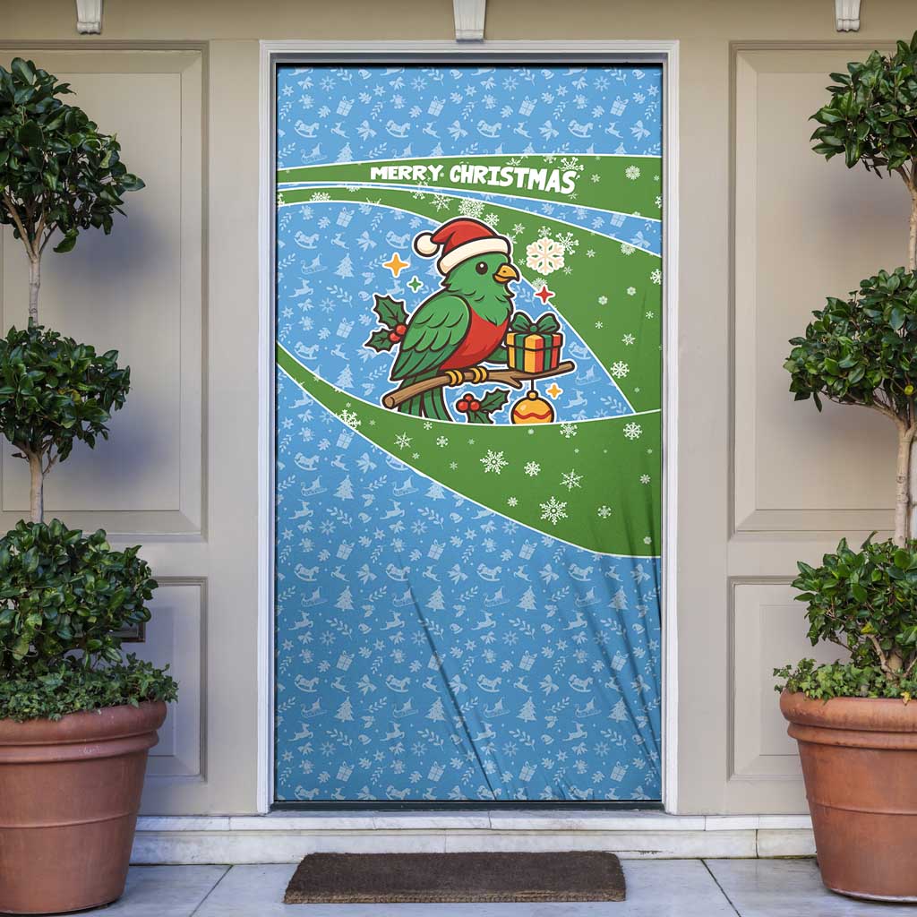 Guatemala Christmas Door Cover with Blue Green Christmas Quetzal Bird Gift and Coat of Arms - Wonder Print Shop