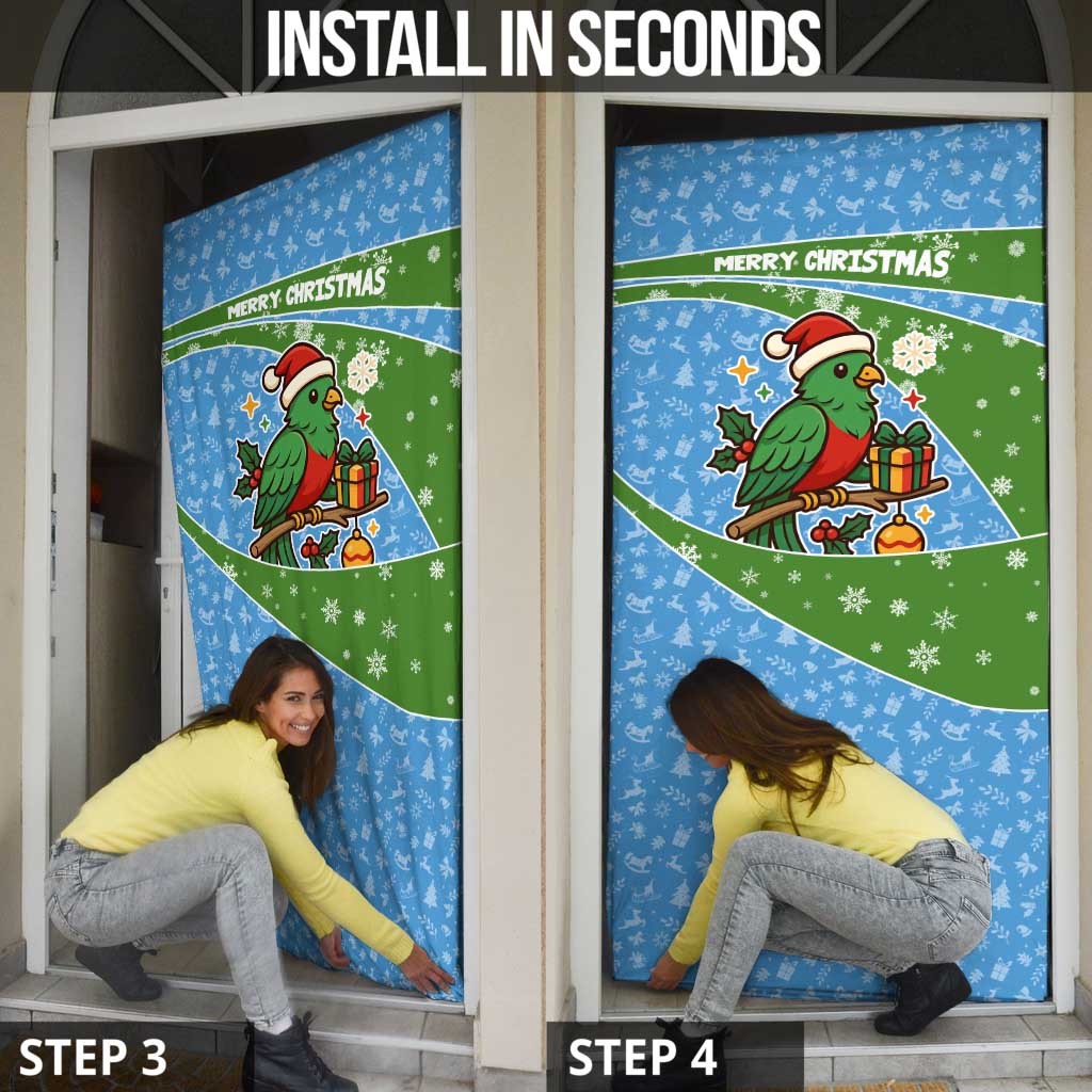 Guatemala Christmas Door Cover with Blue Green Christmas Quetzal Bird Gift and Coat of Arms - Wonder Print Shop