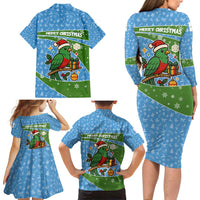 Guatemala Christmas Family Matching Long Sleeve Bodycon Dress and Hawaiian Shirt with Blue Green Christmas Quetzal Bird Gift and Coat of Arms - Wonder Print Shop