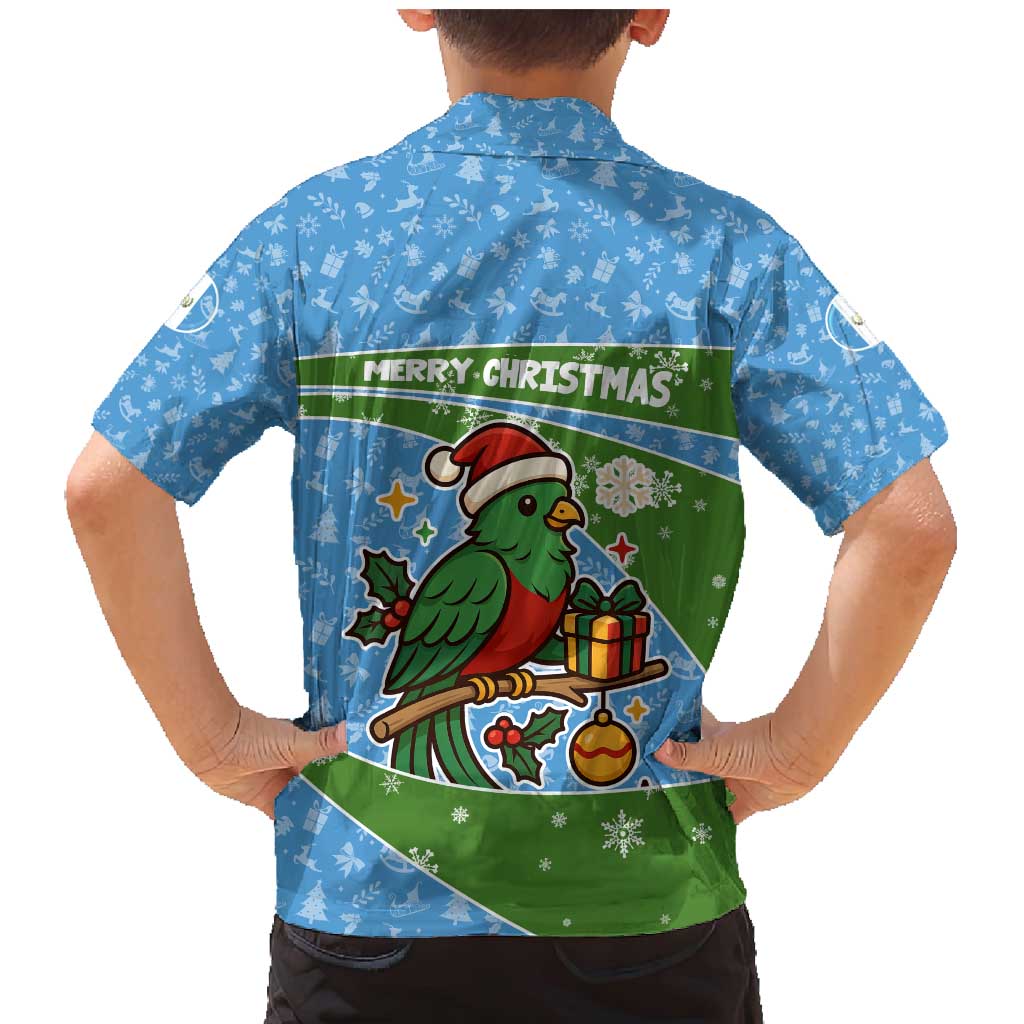 Guatemala Christmas Family Matching Mermaid Dress and Hawaiian Shirt with Blue Green Christmas Quetzal Bird Gift and Coat of Arms - Wonder Print Shop