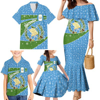 Guatemala Christmas Family Matching Mermaid Dress and Hawaiian Shirt with Blue Green Christmas Quetzal Bird Gift and Coat of Arms - Wonder Print Shop